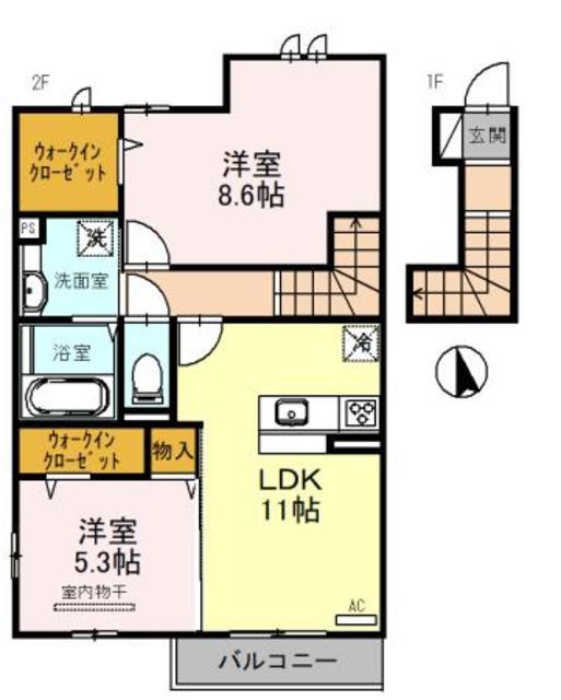 フローラ土生 A棟(2LDK/2階)の間取り写真
