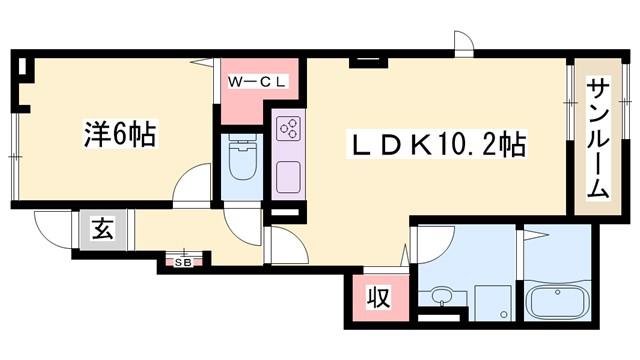 エスポアール姫路東(1LDK/1階)の間取り写真