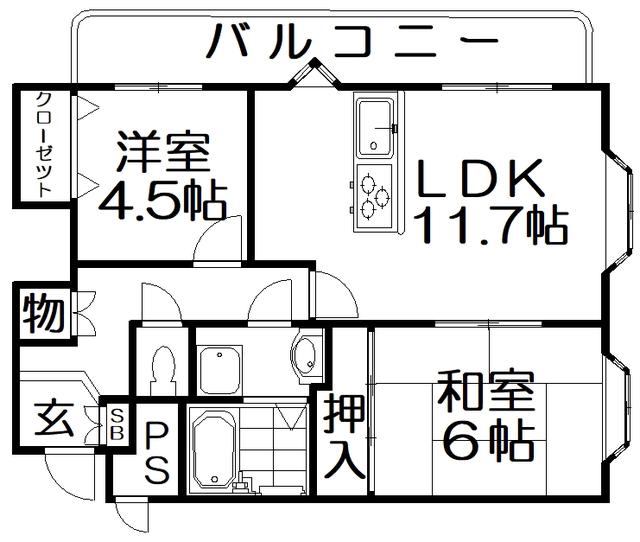 ドミシル谷辻(2LDK/2階)の間取り写真