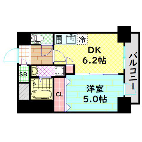 エステムコート北堀江II(1DK/6階)の間取り写真