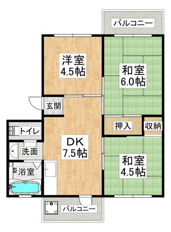 上高丸厚生年金(3DK/2階)の間取り写真