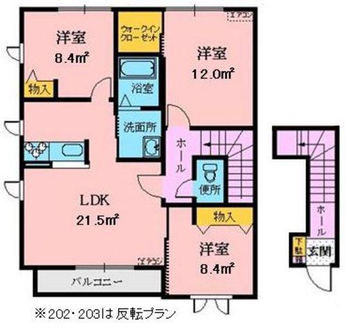 シャローム本宮(3LDK/2階)の間取り写真