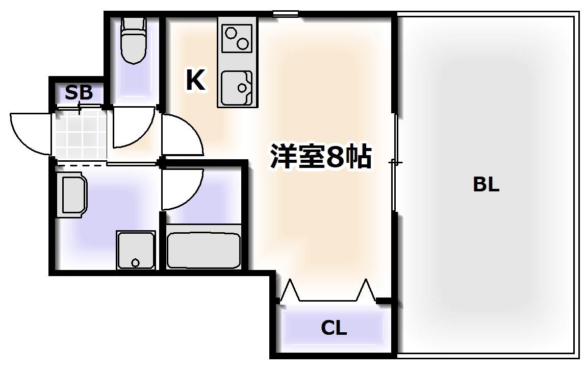 ルミエール難波(1K/9階)の間取り写真