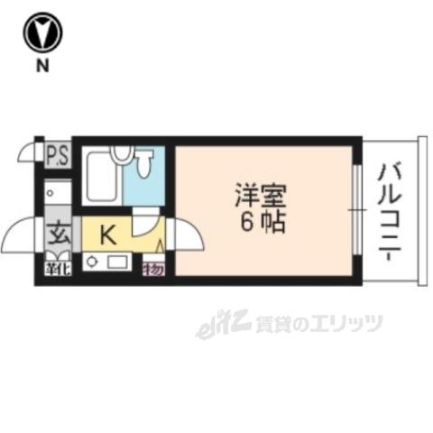 DETOM-1衣笠(1K/4階)の間取り写真