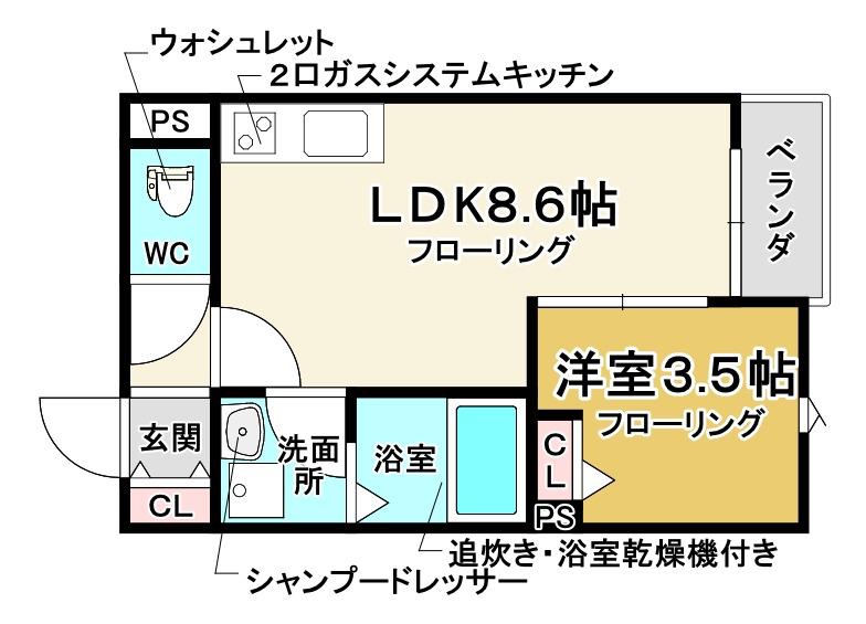 KIT石橋阪大前(1LDK/1階)の間取り写真