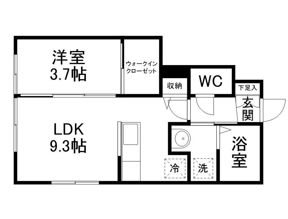 GR鹿野(1LDK/1階)の間取り写真