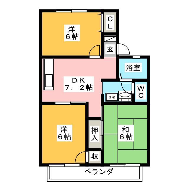 セジュール友瀬 A棟(3DK/1階)の間取り写真