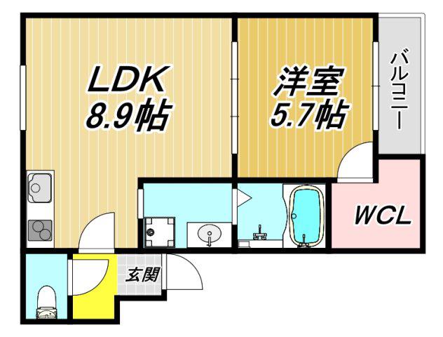 SUNMOON 武庫之荘II番館(1LDK/2階)の間取り写真
