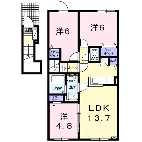 ＪＲ函館本線 滝川駅 バス乗車時間：8分 最寄りバス停で下車 徒歩5分 2階建 築7年(3LDK/2階)の間取り写真