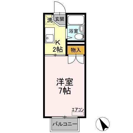 ヴィラ中山 A棟(1K/2階)の間取り写真