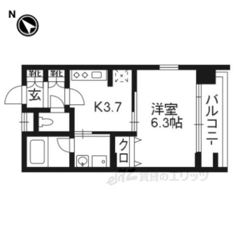 ベラジオ京都鴨川2(1K/3階)の間取り写真