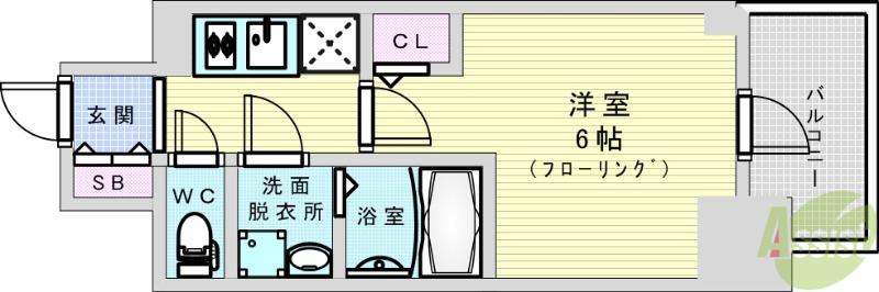 エスリードレジデンス大阪ウエストコート(1K/10階)の間取り写真