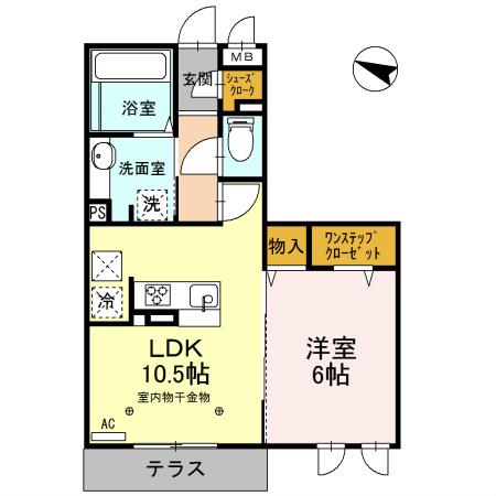 ロイジェントパークスレイクタウンE(1LDK/2階)の間取り写真