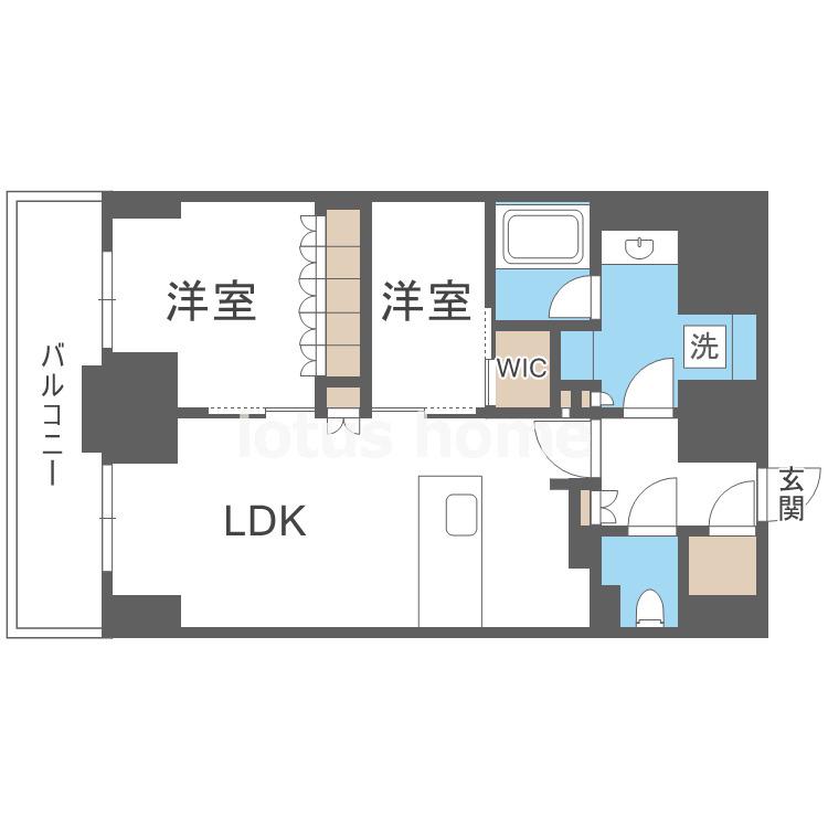 ザ・パークハビオ谷町六丁目クロス(2LDK/15階)の間取り写真
