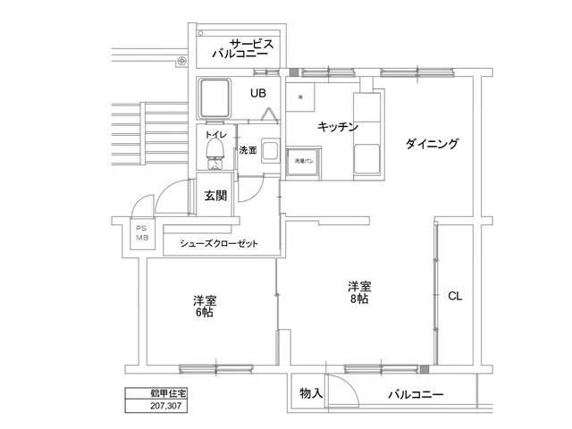 鶴甲コーポ15号棟(1LDK/3階)の間取り写真