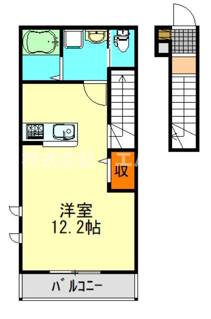 桜木北2丁目 長屋(ワンルーム/2階)の間取り写真