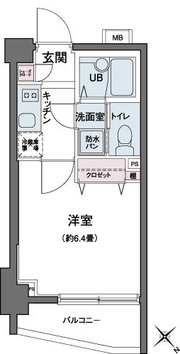 エコロジー都立大学レジデンス(1K/6階)の間取り写真