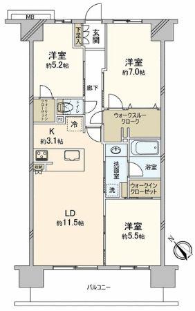サンクレイドル伊勢原レジデンス BLOOM COURT(3LDK/13階)の間取り写真