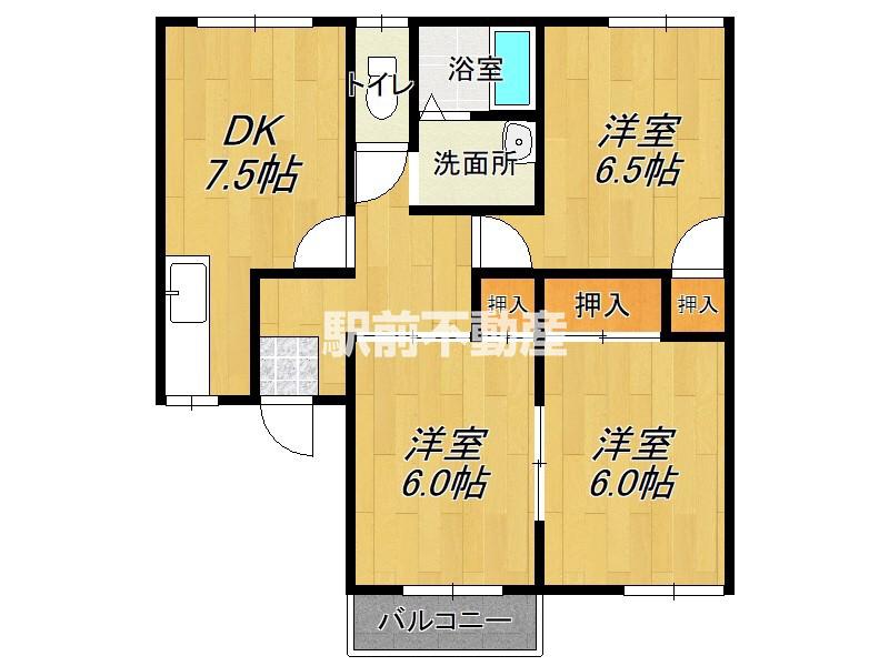 入口ハイツ A棟(3DK/2階)の間取り写真