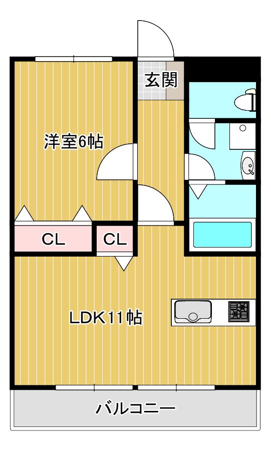 平野山ヒルズ(1LDK/1階)の間取り写真