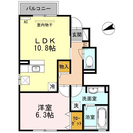 ローズスクエア カサ・オリーブ(1LDK/1階)の間取り写真