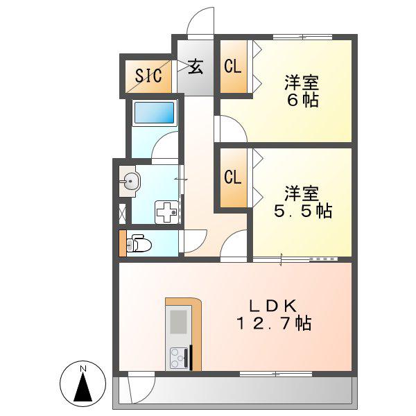 MS茶屋ヶ坂(2LDK/2階)の間取り写真