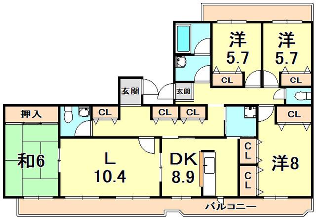 グリーンビュー2号館(4LDK/1階)の間取り写真