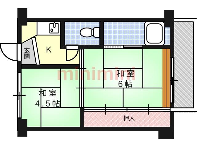 ビレッジハウス服部(2K/2階)の間取り写真