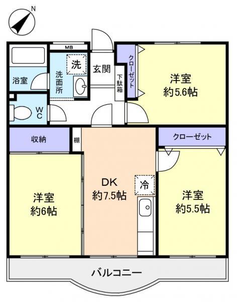 DEAR・文月(3DK/2階)の間取り写真