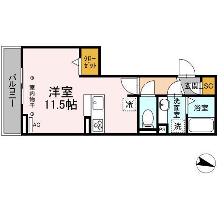 GRAND D-ROOM上重原(ワンルーム/3階)の間取り写真