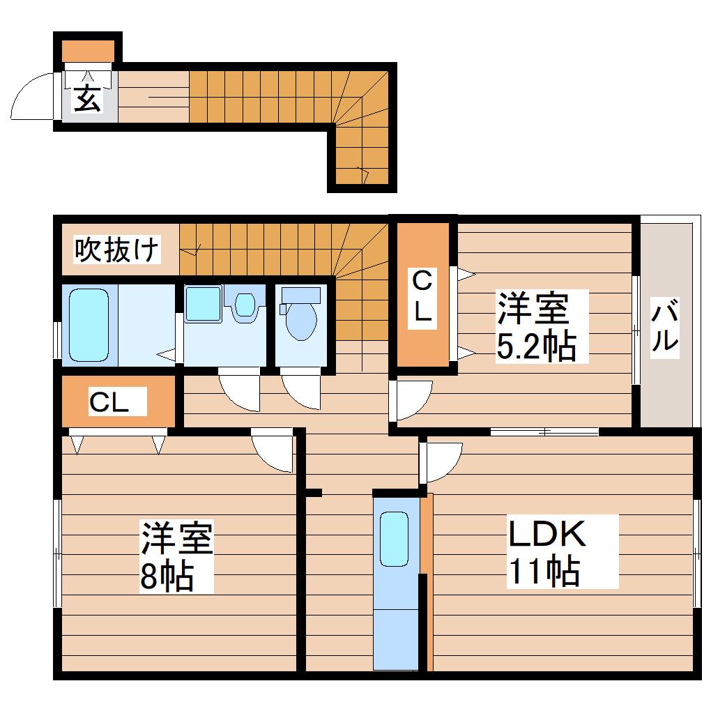 SKY WIND B(2LDK/2階)の間取り写真