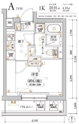 ECREDE横濱吉野町(1K/4階)の間取り写真