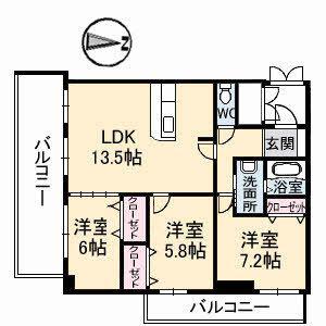 ヴィラージュ緑井(3LDK/3階)の間取り写真