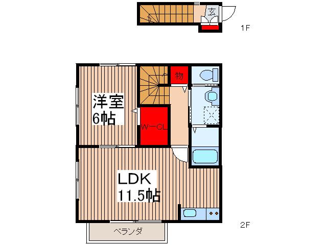 ディアス・駒場(1LDK/2階)の間取り写真