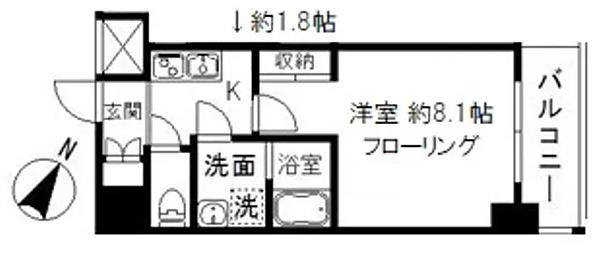 エレンシアK小岩(1K/8階)の間取り写真