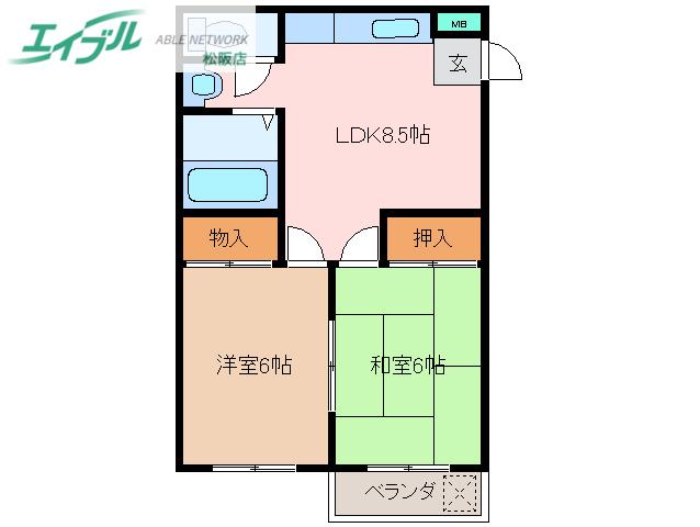 マンションシップ(2LDK/3階)の間取り写真