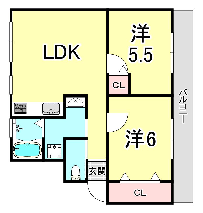 高津橋農住団地(2LDK/3階)の間取り写真