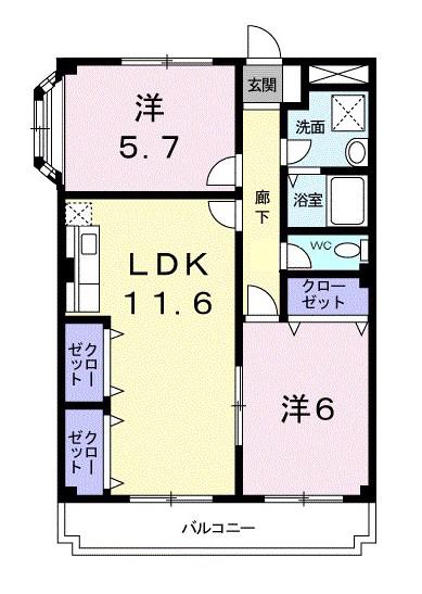 クレストヴィラヒヨシ(2LDK/2階)の間取り写真