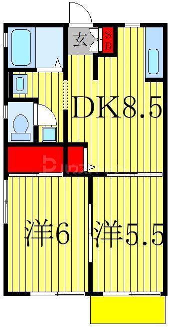 サンライズドール B(2DK/2階)の間取り写真