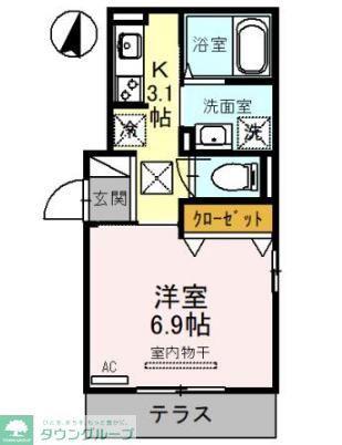 カーサしらたま(1K/3階)の間取り写真
