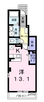 アーデント ブルI(ワンルーム/1階)の間取り写真