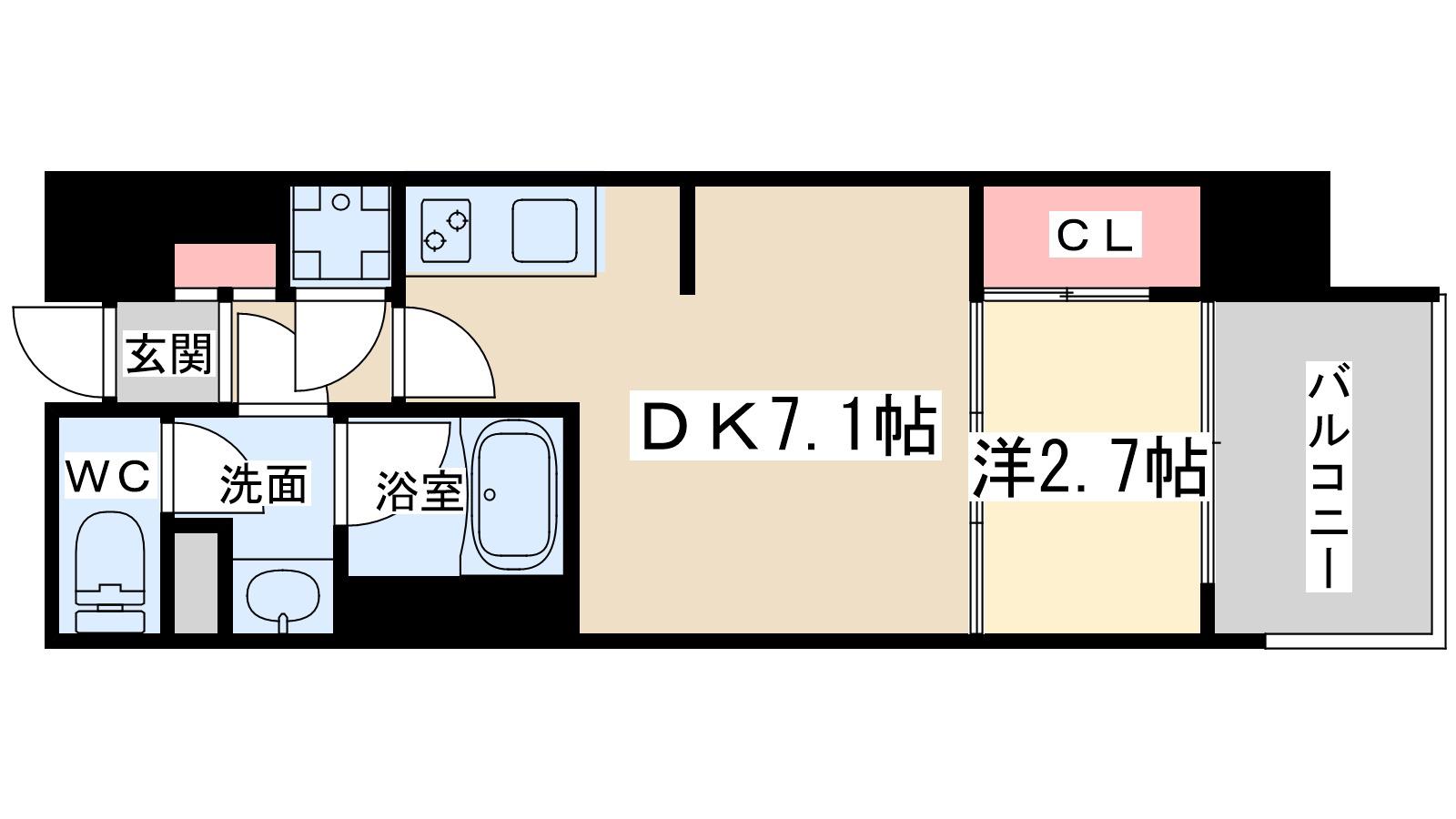 シーズンフラッツ中崎(1DK/6階)の間取り写真