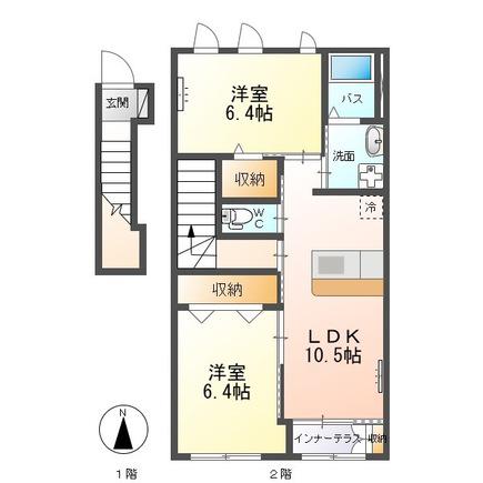 SHINE VILLAGE大木戸B(2LDK/2階)の間取り写真