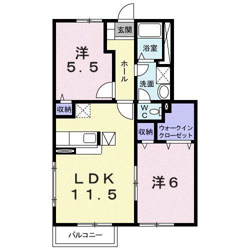 パッシオネS-II(2LDK/1階)の間取り写真