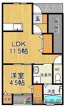 エリコーポIIA棟(1LDK/1階)の間取り写真