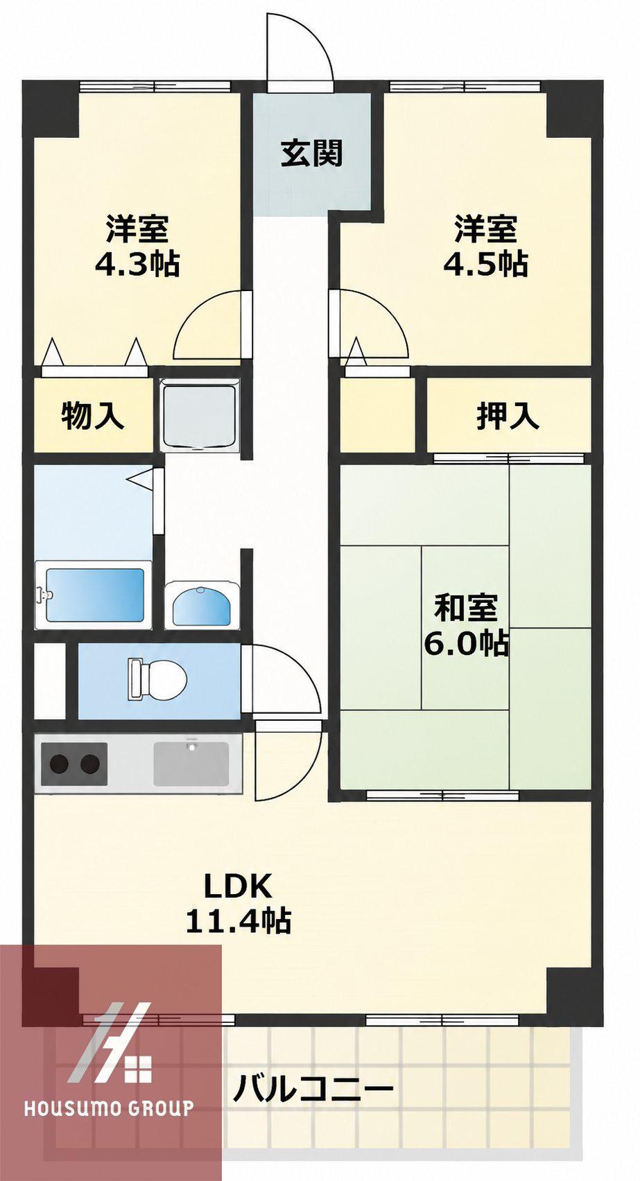 カトル・セゾン鶴見緑地(3LDK/6階)の間取り写真