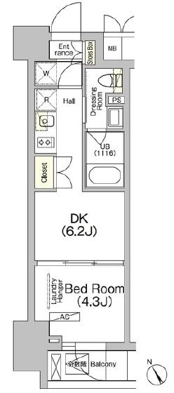 JPノイエ門前仲町(1DK/4階)の間取り写真