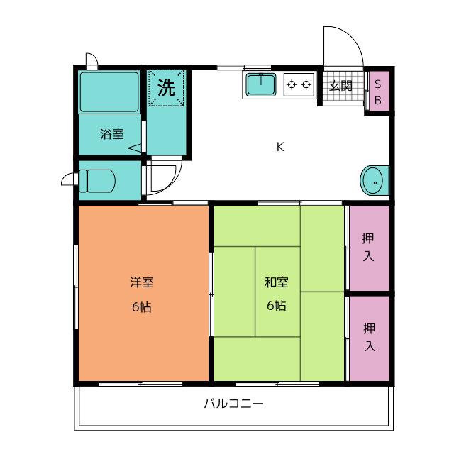 サンハイツ峯(2DK/1階)の間取り写真
