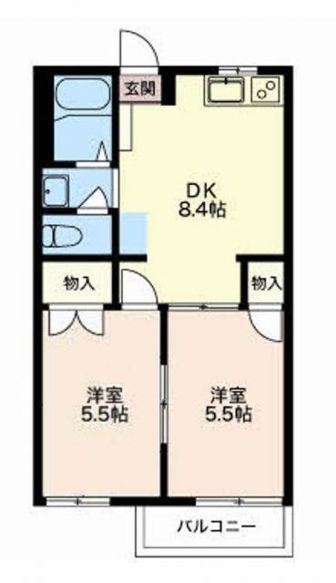 ピースフル上松(2DK/2階)の間取り写真