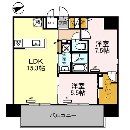 パンドノール住吉大社(2LDK/4階)の間取り写真
